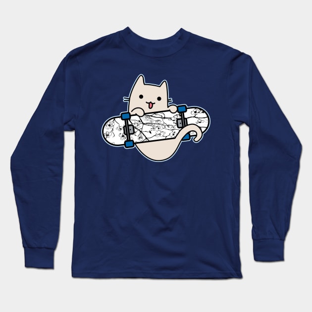 Cat and Skateboard Skateboarding Cat cherry skater Long Sleeve T-Shirt by GlanceCat